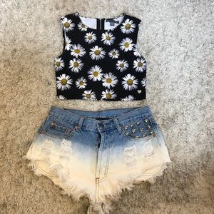 High waisted cropped ombre shorts